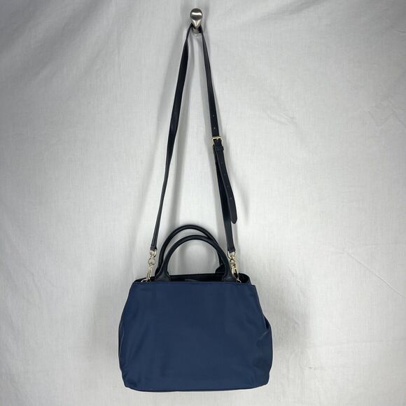 Karl Lagerfeld Paris Misto Black Leather and Blue Nylon Satchel Bag with Tags - Picture 6 of 15